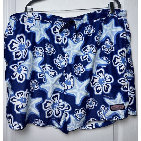Vineyard Vines Swim Trunks XL Blue Floral Lined Stretch Board Shorts‎ Hawaiian - Picture 2 of 6